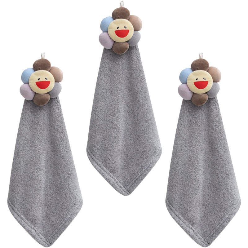 Pesce - Cute Coral Velvet Clouds Or Flowers Hand Towels,Hand Towels With Hanging Loops, Absorbent Thick Kitchen&Bathroom Towel (Flower)-Grey
