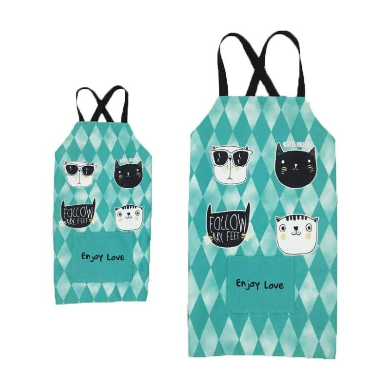 Cute Kitty Kids Apron Cotton Aprons for Boys Girls Kids Bib Aprons for Artists Chef Cooking Parent Child Apron
