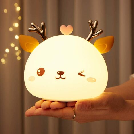 main image of "Cute Night Light, Birthday Gifts for Girls, Nightlight for Girls, Soft Silicone LED Night Light with 7 Color Changing for Room Decor, Kawaii Deer Portable lights with 1800 mah Battery USB Rechargeable"