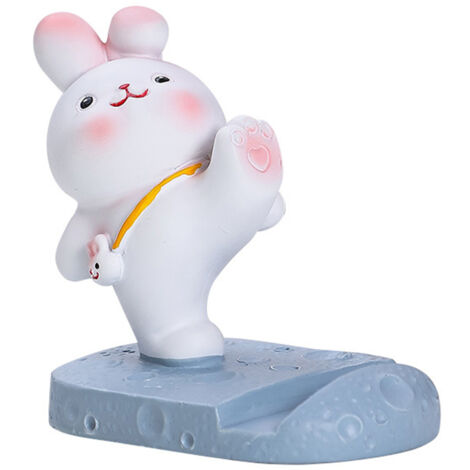 Cute Rabbit Cell Phone Stand Cartoon Resin Bunny Phone Holder Desk for Student Room Decoration Kicking