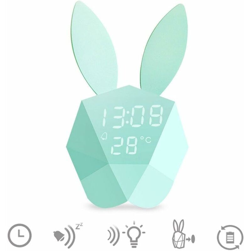 

Cute Rabbit LED Night Light Lámpara de noche + reloj despertador batería de litio incorporada LED activado por voz regalo de Navidad para niños,