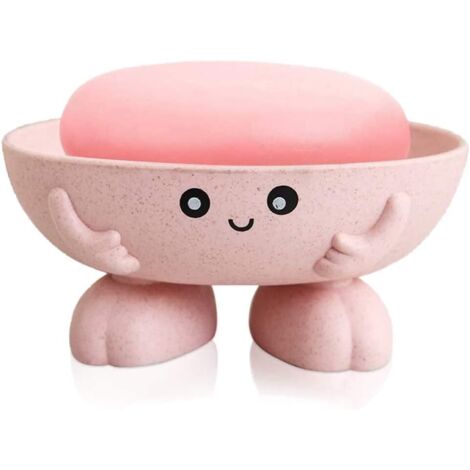 Cute Soap Dish Creative Kids Soap Holder Lovely Bar Counter Soap Holder for Shower Bathroom Kitchen Countertop (Pink)