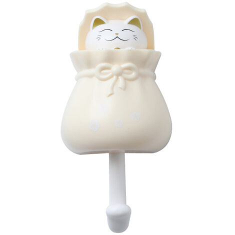 Cute Wall Coat Hook Lucky Bag Cat Shape Punch Free Self Adhesive Decorative Coat Hook for Hanging Hats Keys Towels Yellow
