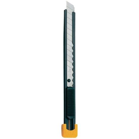 Cúter compacto OLFA con bloqueo automático, mango metálico y cuchilla de 9 mm