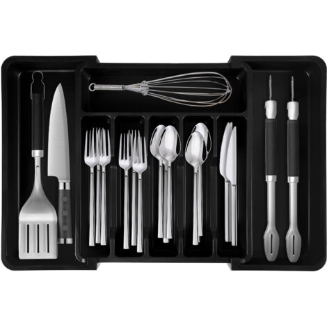 Cutlery Drawer Organiser 57CM 8 Compartments Cutlery Divider Adjustable Utensil Tray Compact Drawer Divider Utensil Tray for Kitchen for Knives Forks and Spoons (Gray)