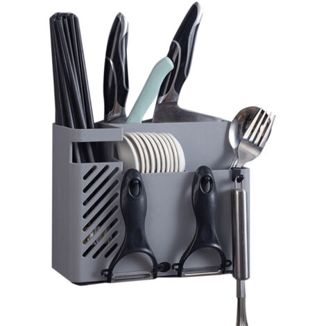 Cutlery Holder Multifunctional Wall Mounted Chopsticks Drying Rack for Home Kitchen Grey