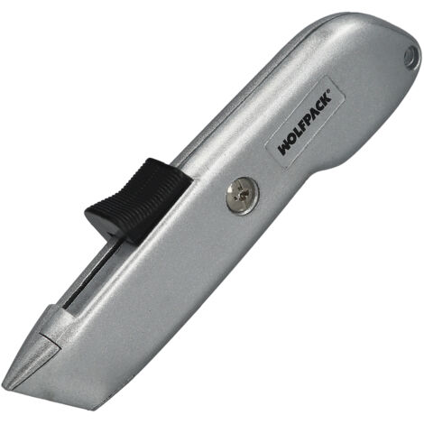cutter autoretractil con hoja acero sk5 carcasa de aluminio diseño ergonomico, cuchillo seguridad, cutters seguridad,