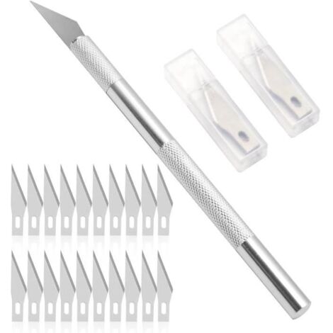Cutter de Précision - Professionnel - 20 Lames Remplaçables - Aluminium Antidérapant - Léger 12g