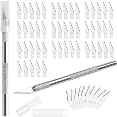 Cutter de précision - Value - 2 Scalpel - 60 lames de rechange - Acier Inoxydable - Poignée légère