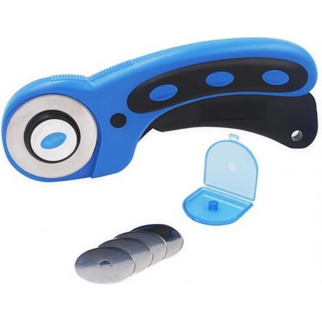 Cutter rotatif, Coupe-tissu avec lame incluse et 4 lames de rechange de 45 mm, coupe-rouleau, coupe-carton, couteau d'artisanat bleu noir adapté au tissu de matelassage, aux loisirs créatifs