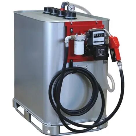 Cuve à fuel galvanisée 700L double paroi avec station à gasoil 230V 60 l/min et pistolet automatique