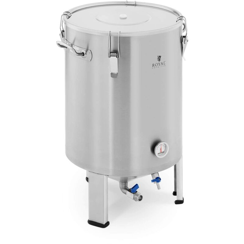Cuve de fermentation fermenteur bière inox conique (60 litres, plage de température : 0-40 °c, thermomètre : °c / °f, double système de d'évacuation)