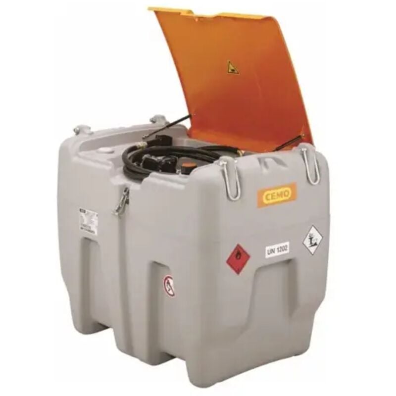 Cemo - Cuve de ravitaillement gasoil pe 620L avec kit pompe à gasoil 12V 45 l/min et pistolet automatique et capot