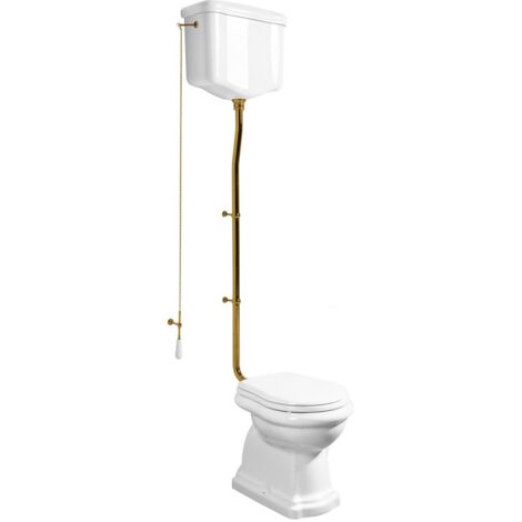 Cuve de toilette RETRO avec réservoir d'eau, P-Trap, blanc-bronze