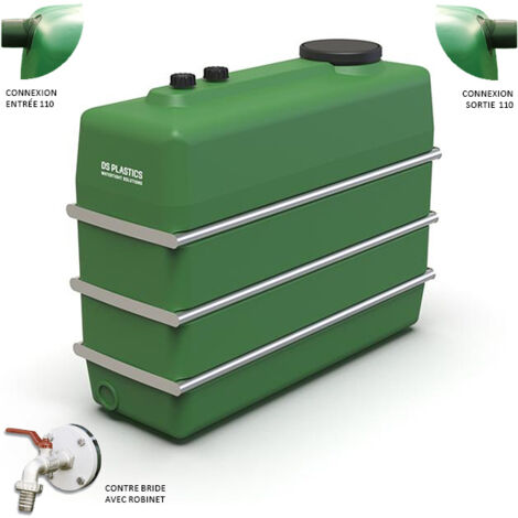 Cuve Hors-sol Rectangulaire 2000 Litres avec Bandes en Acier DS Eau Vert - Inclus Bride + Robinet + Connexions Entrée/Sortie sur mesure