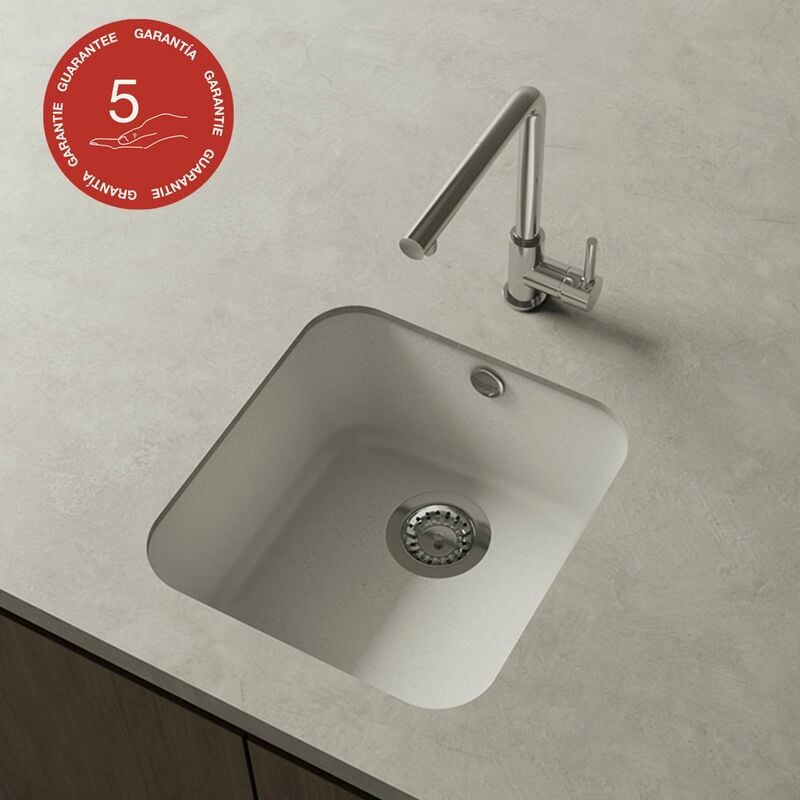 Poalgi - Cuve sous plan gandia 193, Granit, Blanc Snow, 44 cm, 1 bac