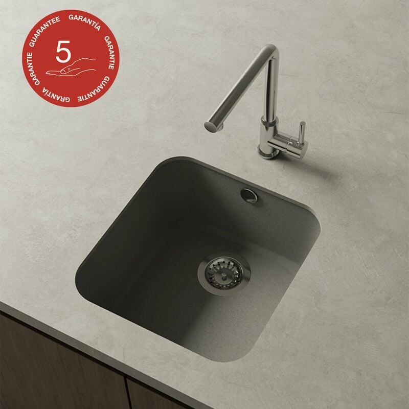 Poalgi - Cuve sous plan gandia 193, Granit, Gris Ash, 44 cm, 1 bac