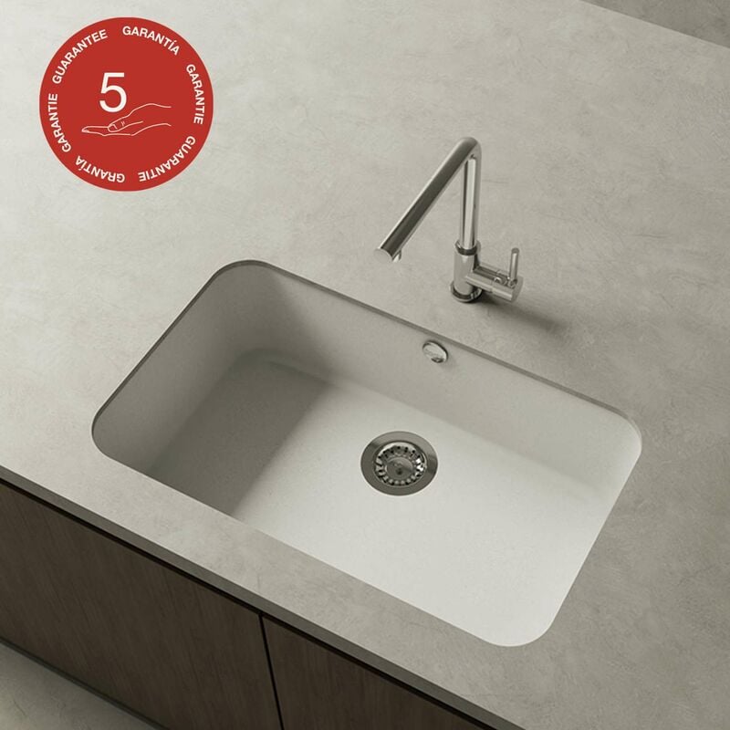 Cuve sous plan POALGI, GANDIA 195, Granit, Blanc Snow, 74 cm, 1 bac