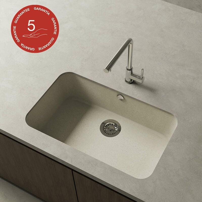 Poalgi - Cuve sous plan gandia 195, Granit, Beige Pumice, 74 cm, 1 bac