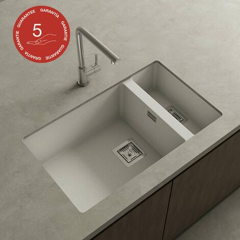 Cuve sous plan POALGI, ZIE 183, Granit, Blanc Snow, 75 cm, 2 bacs