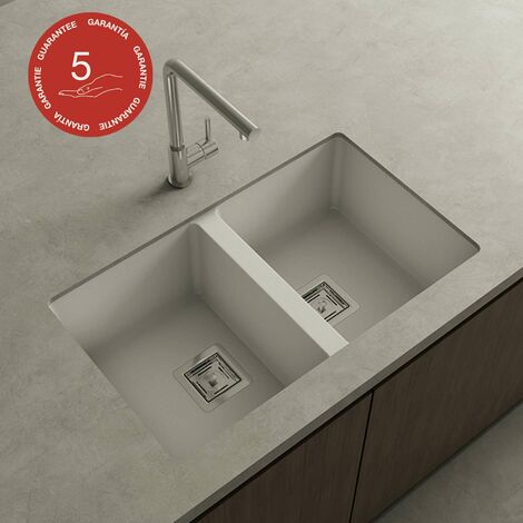 Cuve sous plan POALGI, ZIE 184, Granit, Blanc Snow, 75 cm, 2 bacs