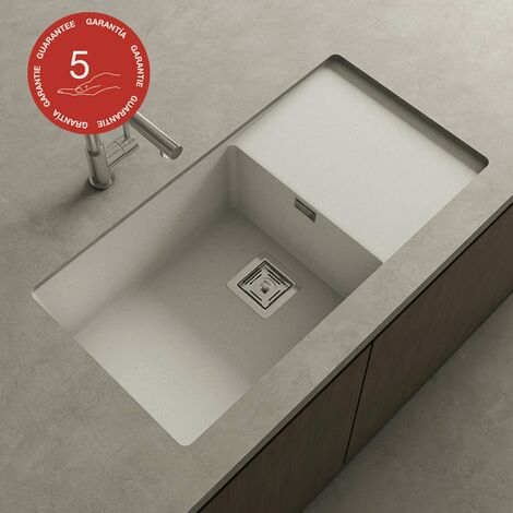 Cuve sous plan POALGI, ZIE 185, Granit, Blanc Snow, 85 cm, 1 bac et 1 égouttoir