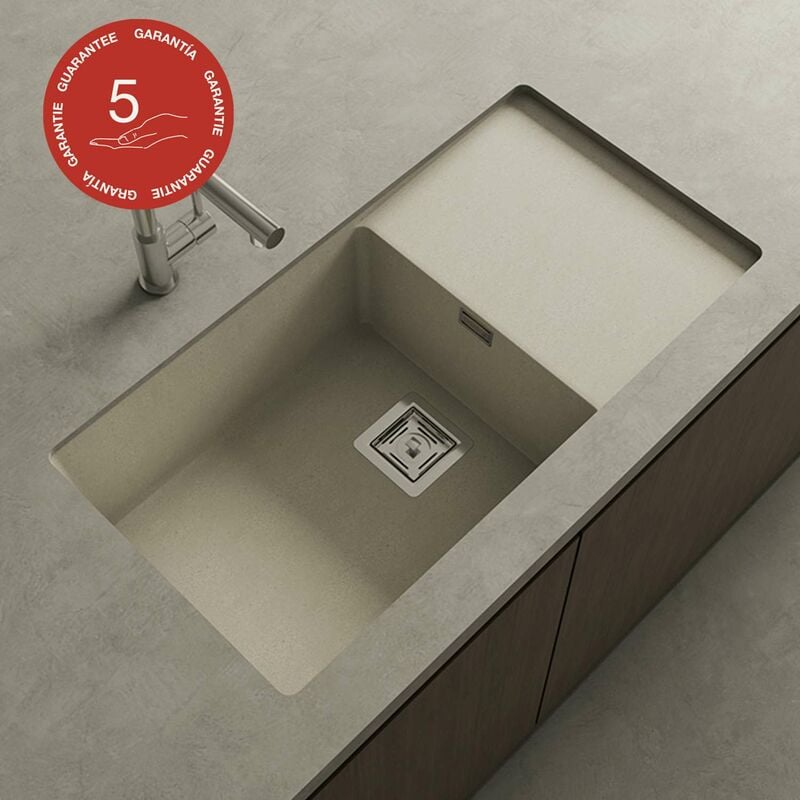 Poalgi - Cuve sous plan zie 185, Granit, Beige Pumice, 85 cm, 1 bac et 1 égouttoir