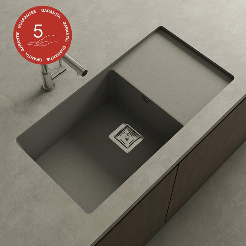 Poalgi - Cuve sous plan zie 185, Granit, Gris Ash, 85 cm, 1 bac et 1 égouttoir