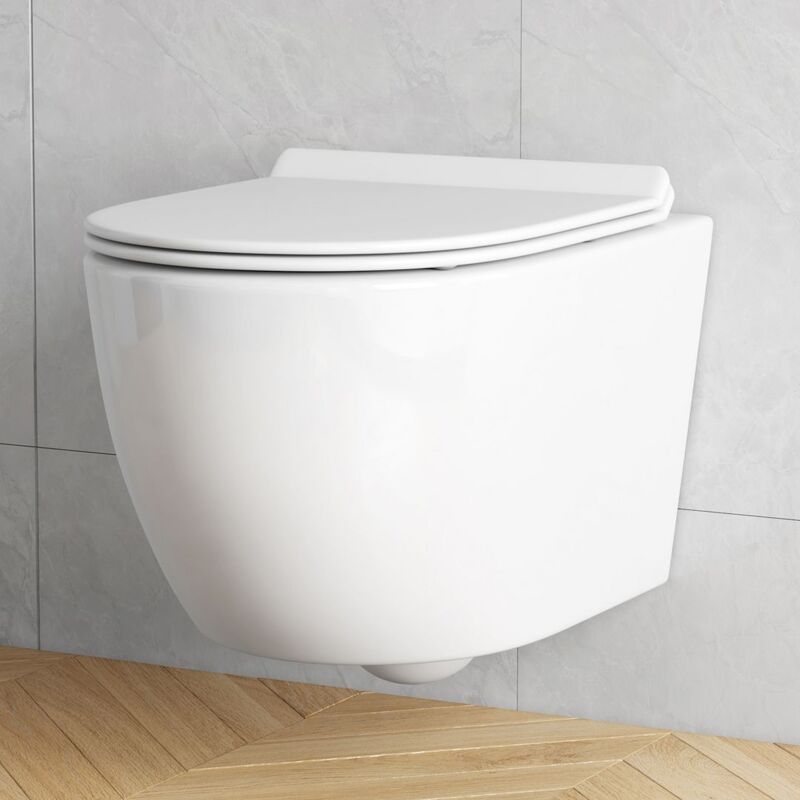Wc Suspendu Blanc, Cuvette pour wc Suspendue en Porcelaine Vitrifiée, ERI-WT421