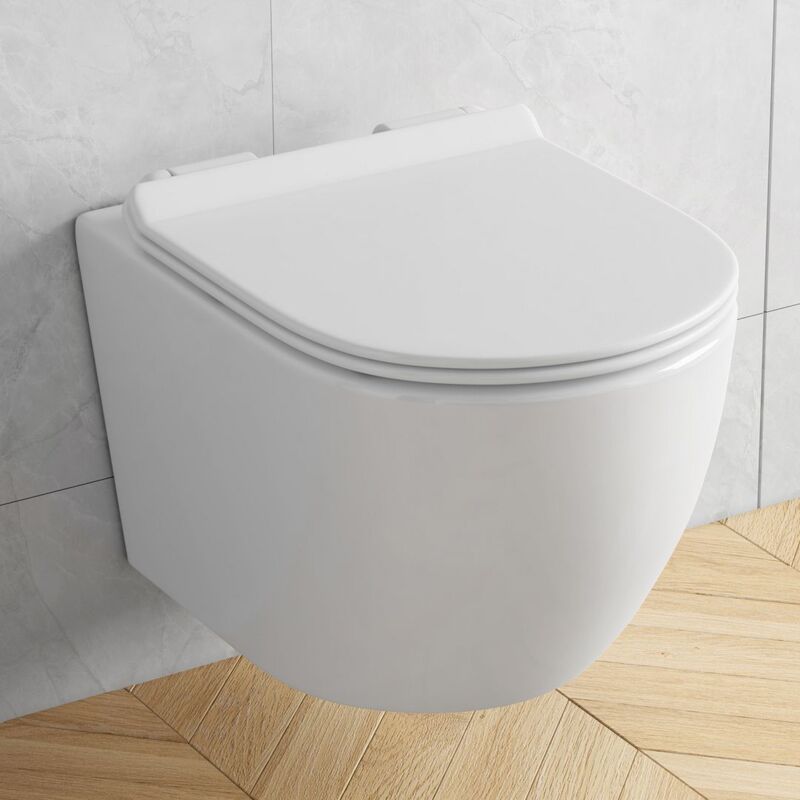 WC Suspendu Blanc, Cuvette pour WC Suspendue en Porcelaine Vitrifiée, ERI-WT416