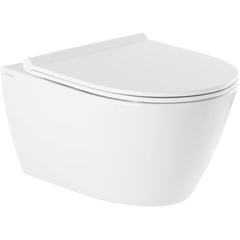 Cuvette WC suspendue sans bride 56x38x35cm – Abattant avec frein de chute – Design moderne pour salle de bain contemporaine – Qeramiq