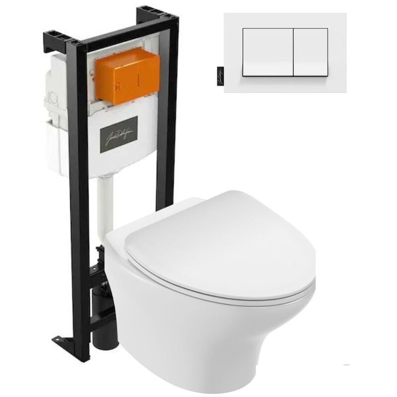Jacob Delafon - Pack wc suspendu sans bride compact Nouvelle vague+ bâti-support + plaque Blanc brillant