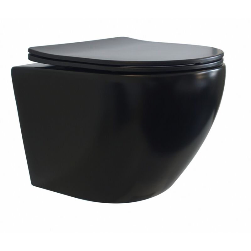 Sanitaire - Cuvette suspendue sans bride kelos Noir Mat avec abattant
