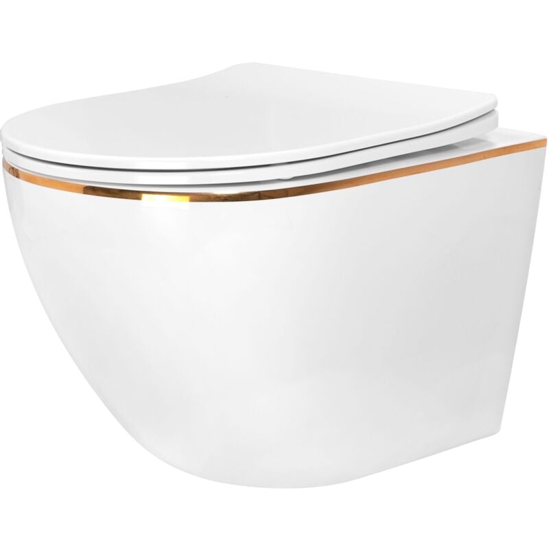 REA - cuvette wc suspendue carlo white mini flat gold edge