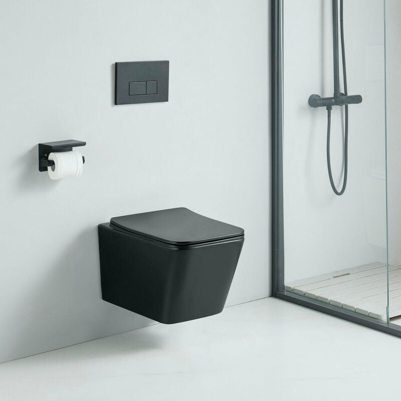 Cuvette wc suspendu caleto noir mat - sans bride et avec frein de chute