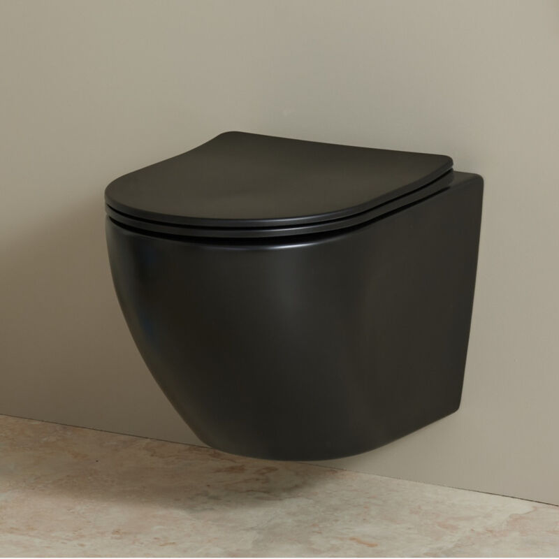 Cuvette WC suspendu gain de place 48 cm sans bride noir mat - Corolla
