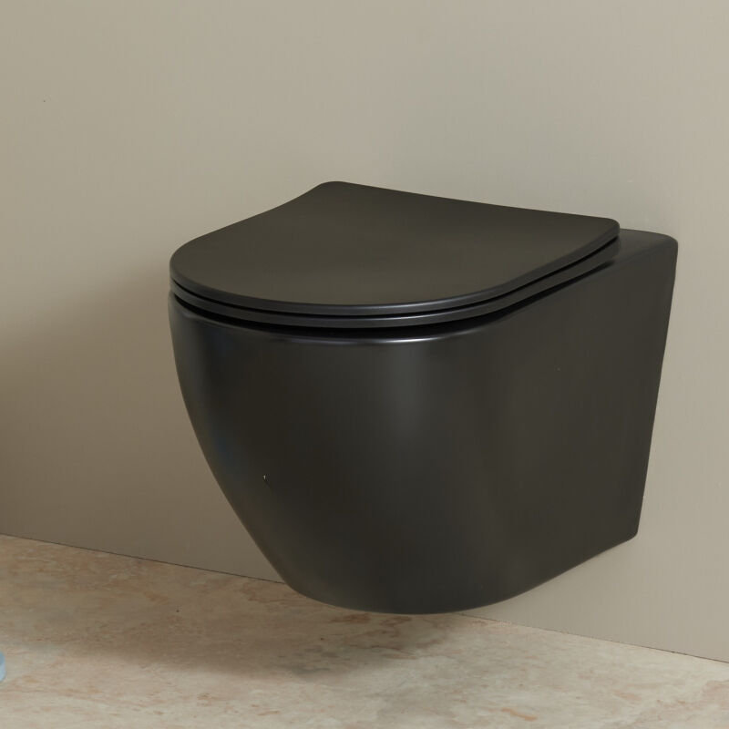 Godart - Cuvette wc suspendu noir mat 54 cm sans bride fixations invisibles - Cyrus