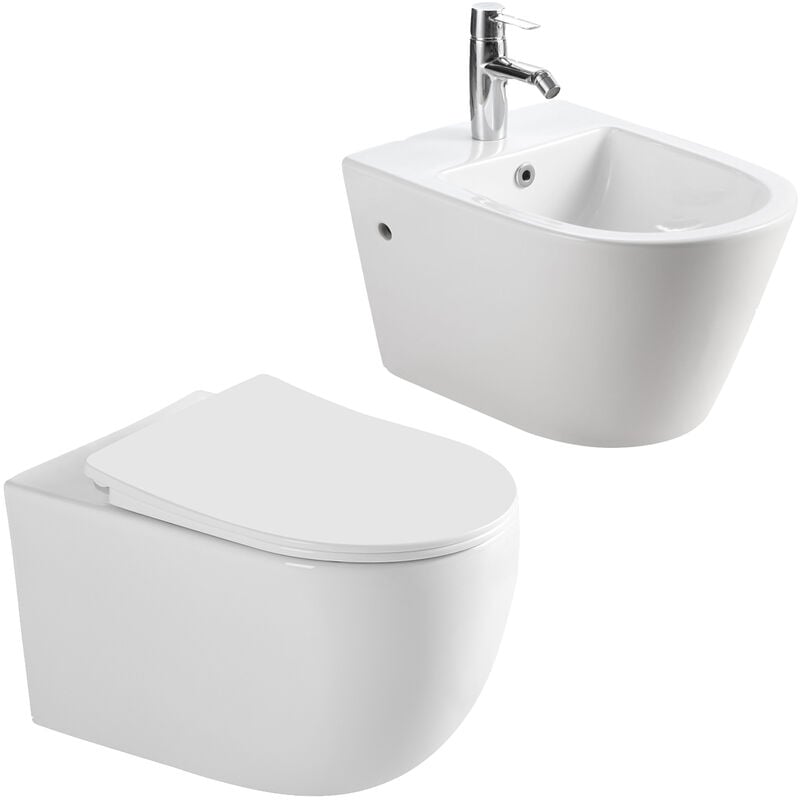 Couple de sanitaires suspendu Rimless sans bride, ligne ronde avec abattant soft-close inclus Horow