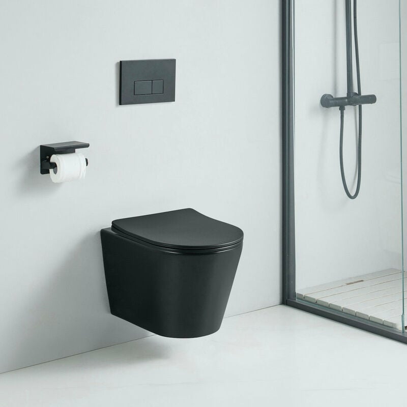 Cuvette wc suspendu tercero noir mat - sans bride et avec frein de chute