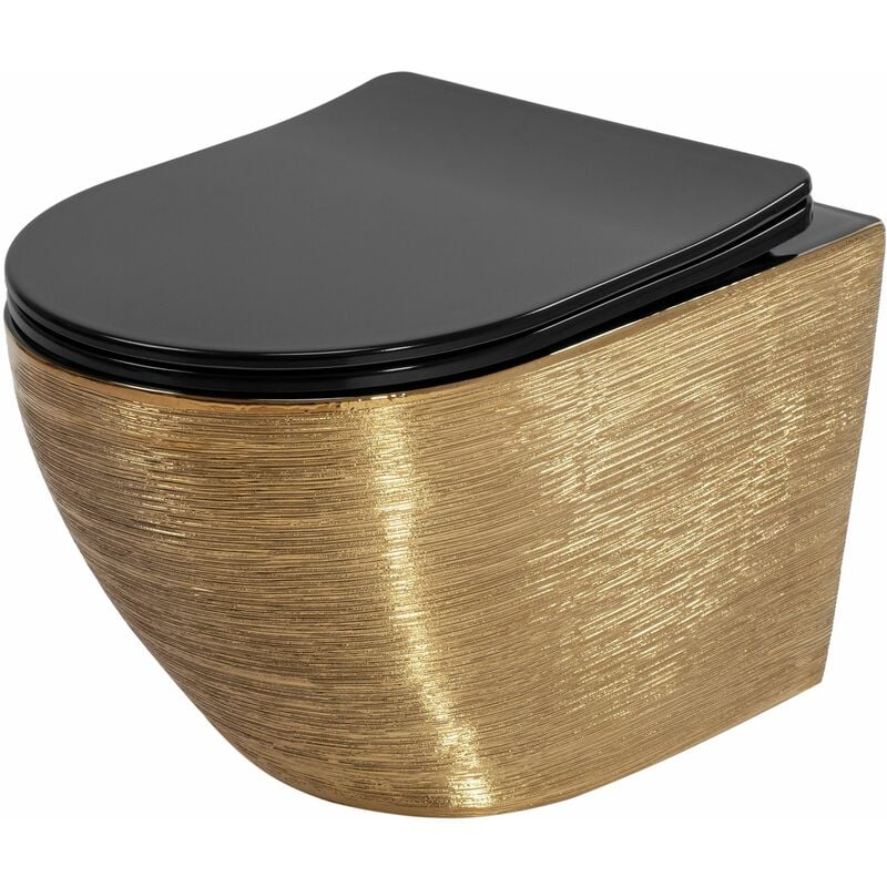 REA - cuvette wc suspendue carlo flat brush gold - or brossé / noir