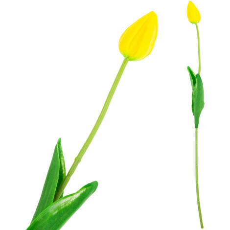 CV26799-4 TULIPE JAUNE ARTIFICIELLE ENREGISTRÉE DE CAOUTCHOUC, TULIPE EN MOUSSE « MAGNIFIQUE COMME LA VRAIE », centre de table