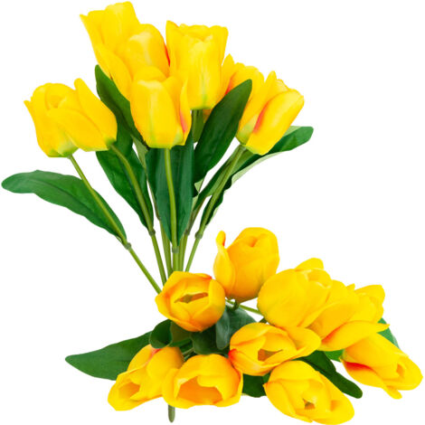 CV26815-2 GRAND BOUQUET DE TULIPES X9 TULIPES ARTIFICIELLES JAUNES EN BOUQUET