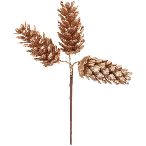 CV29786-2 DÉCORATION DE POMMES DE PIN SUR PIQUET 3 pièces. Dorées POUR SAPIN DE NOËL POUR COURONNE PAILLETTES