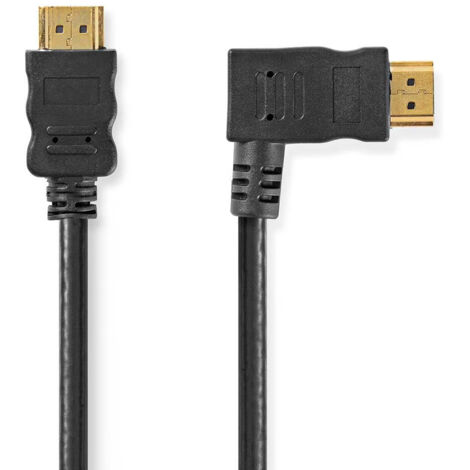 CVGP34260BK15 NEDIS Câble HDMI coudé à droite haute vitesse avec Ethernet Noir (1.5 mètre) - Câble coudé à droite HDMI 4K haute vitesse avec Ethernet Noir - 1.5 mètre