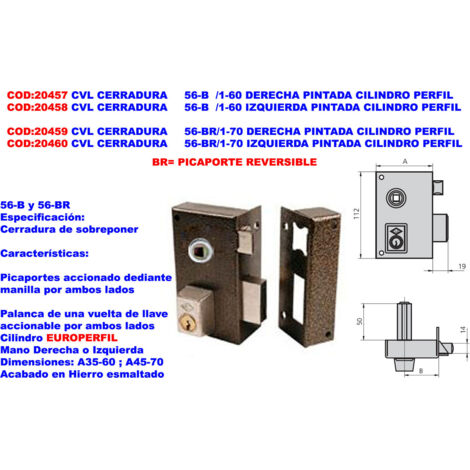 CVL 56-B/1-60 Serrure à cylindre peinte à droite