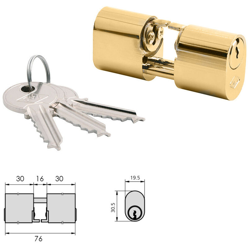 Cilindro CVL 5968 / 25x25 / Laton Pulido Ovalado Levas y Vastagos Cilindro Doble