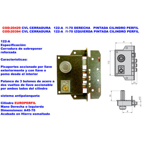 cvl cerradura   122-a  -1-70 derecha pintada cilindro perfil