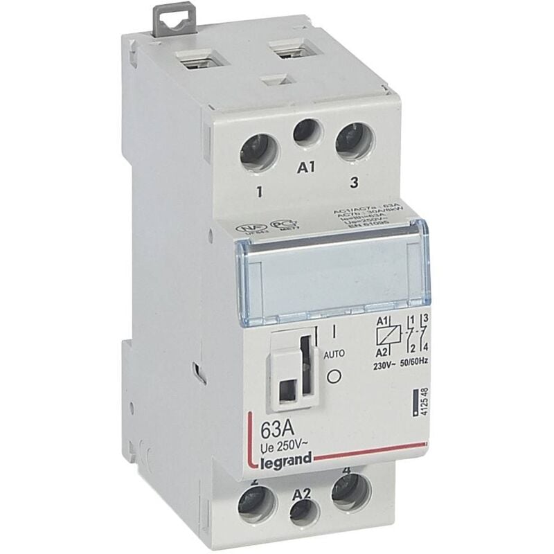 Contacteur de puissance CX³ bobine 230V 2 Pôles 250V 63A contact 2O 2 modules Legrand 412548