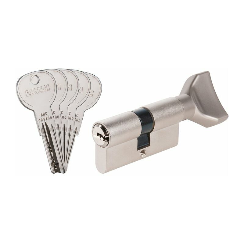 Cylindre à bouton ISR6 Exem Laiton nickelé - S'entrouvrant avec clé N°ABC015302 - B30 x 40 mm