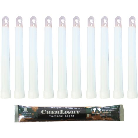 Cyalume Bastoncino luminoso bianco militare ChemLight Lightsticks 15cm - Light Sticks ultra-luminosi 8 ore (Scatola da10)